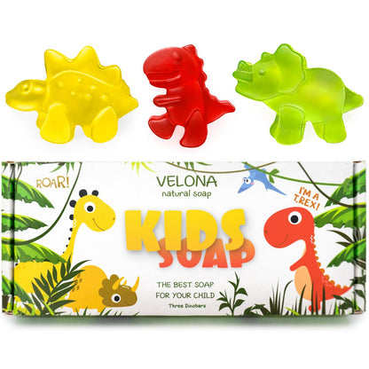 velona Kids Soap – 3 Dinobars | Geschenk für Jungen und Mädchen | Bunte Dinosaurier für alle Hauttypen | Natürliche Öle und Inhaltsstoffe, Badespaß für Kinder | Hergestellt in den USA (3 Stück)