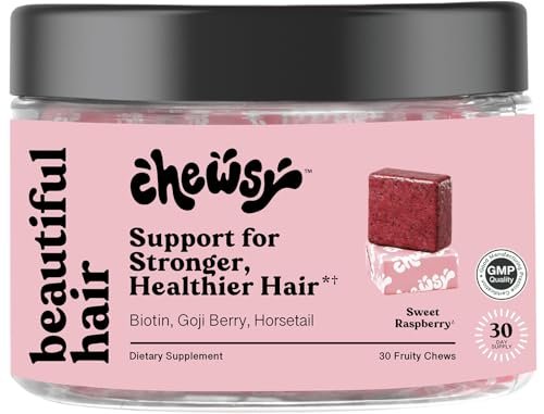 Chewsy - Beautiful Hair - Unterstützung für stärkeres, gesundes Haar - mit Biotin, Schachtelhalmextrakt, Goji-Beere & Vitaminen - Himbeer-Geschmack, 30-Tage-Vorrat