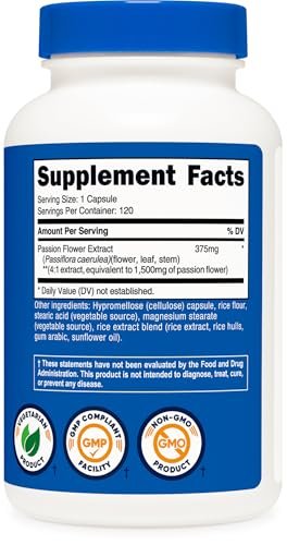 Nutricost Passionsblumenextrakt 120 Kapseln – 120 Portionen pro Flasche, glutenfrei, nicht-GVO, vegetarisch