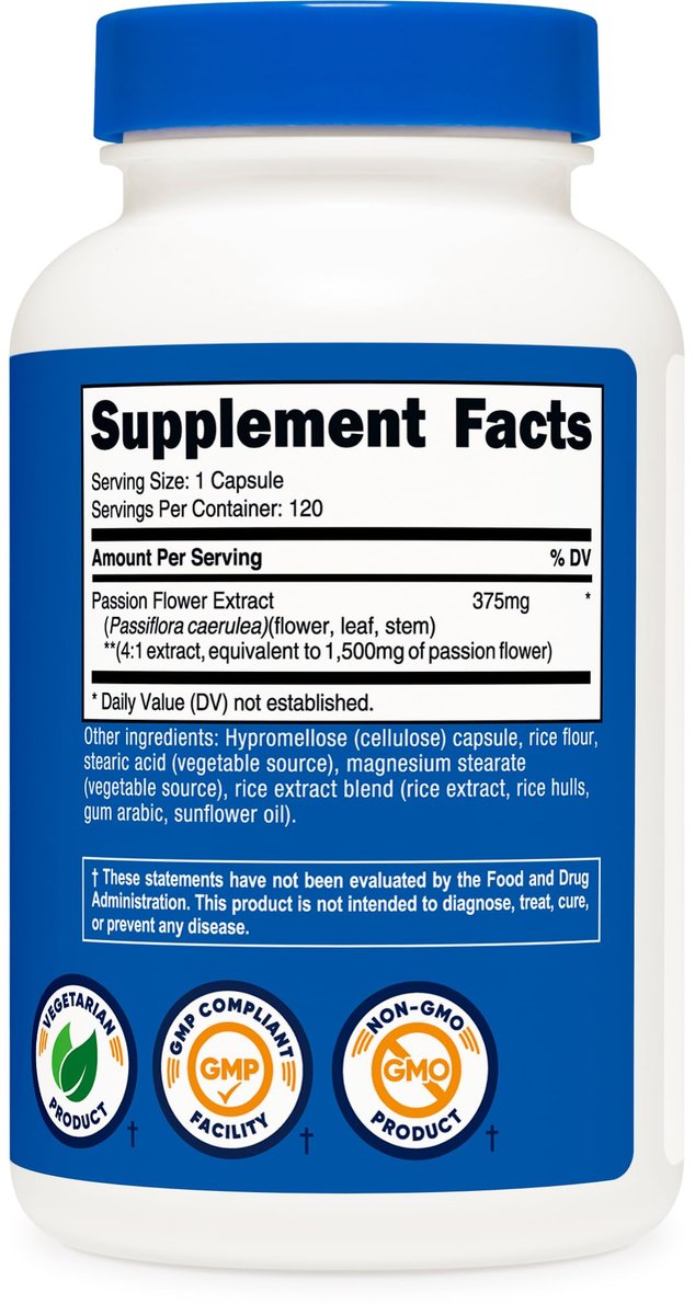 Nutricost Passionsblumenextrakt 120 Kapseln – 120 Portionen pro Flasche, glutenfrei, nicht-GVO, vegetarisch