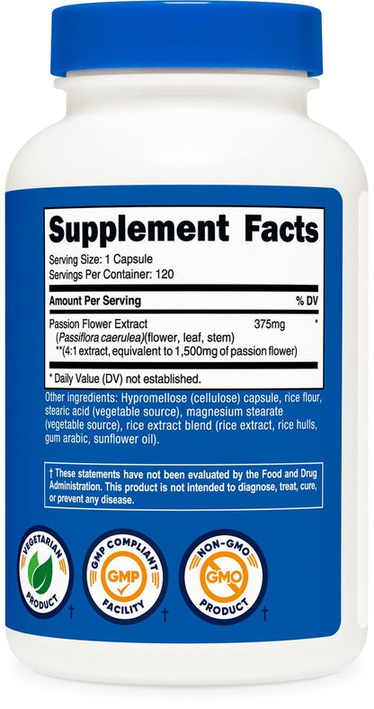 Nutricost Passionsblumenextrakt 120 Kapseln – 120 Portionen pro Flasche, glutenfrei, nicht-GVO, vegetarisch