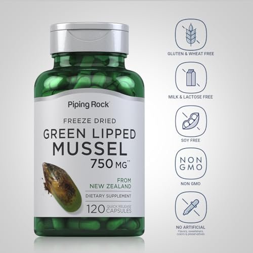 Piping Rock Grünlippmuschel | 120 Kapseln | Nahrungsergänzungsmittel für Menschen | Gefriergetrocknet aus Neuseeland | Non-GMO, Glutenfrei