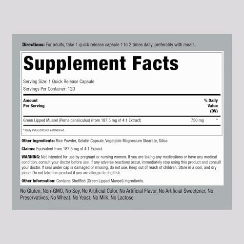 Piping Rock Grünlippmuschel | 120 Kapseln | Nahrungsergänzungsmittel für Menschen | Gefriergetrocknet aus Neuseeland | Non-GMO, Glutenfrei