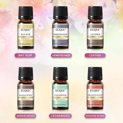 EUQEE 6-teiliges Parfümöle Set für Männer, Männer Pubs Geschenkset Premium Duftöle - 10ml - Leder, Honigrauch, Drachenblut, Sandelholz, Bay Rum, Zedernholz