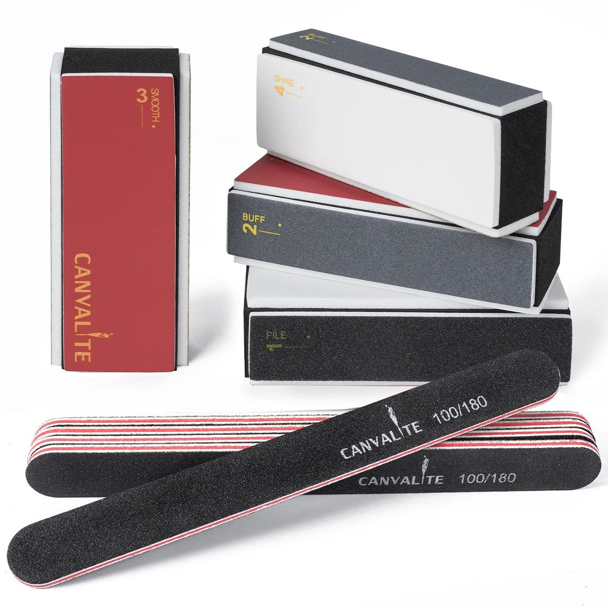 Canvalite Nagelbuffer für Natürliche Nägel – All-in-One 4-Wege Nagelfeile & Bufferblock zum Formen, Feilen, Glätten und Glänzen, 100/180 Körnung, 9 Stück