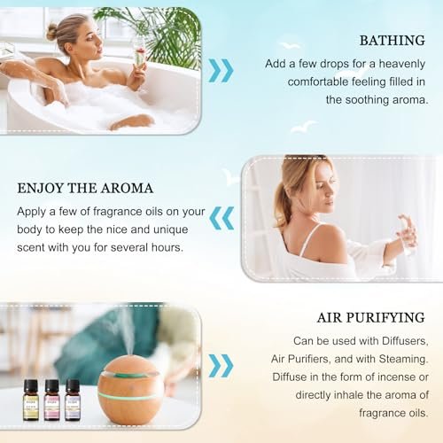 EUQEE Sommer Duftöl Geschenkset mit 6 Aromen, Urlaubsinsel Ätherische Öle Set für Luftbefeuchter, Aromatherapie – Ananas, Kokosnuss, Meeresbrise, Kaugummi, Bay Rum, Marshmallow (10 ml)