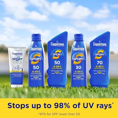 Coppertone Sport Sonnenspray SPF 50 (5,5 oz) + Sport Sonnenstick SPF 40 für Gesicht und Körper (Reisegröße 1,5 oz) – Schweiß-, hitze- und wasserbeständiger Sonnenschutz, leicht, oxybenzonfrei