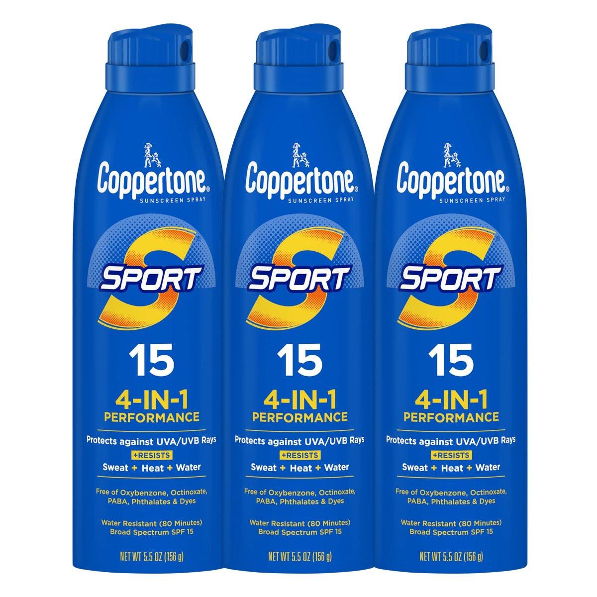 Coppertone Sport Sonnenspray SPF 15 – wasserfestes Breitband-Sonnenspray, 3er-Pack mit je 5,5 oz