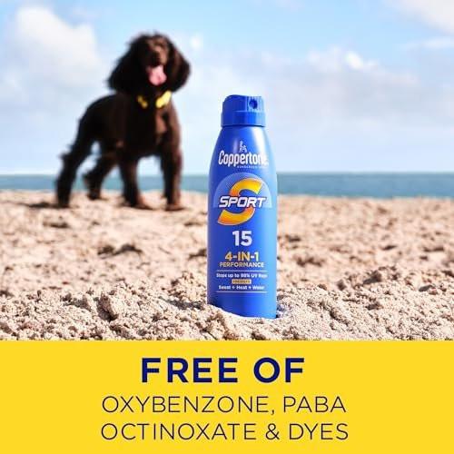 Coppertone Sport Sonnenspray SPF 15 – wasserfestes Breitband-Sonnenspray, 3er-Pack mit je 5,5 oz