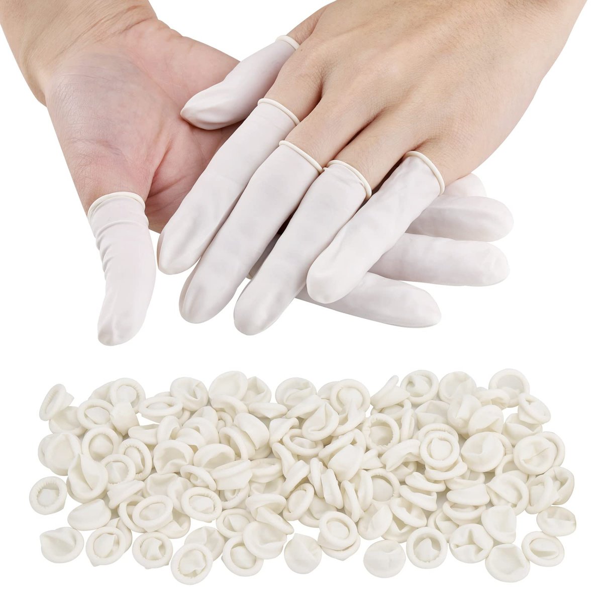 Fingerlinge Klein 300 Stück – Weiße Einweg-Fingerkappen aus Gummi für verletzte Finger, rissige Finger, Sport