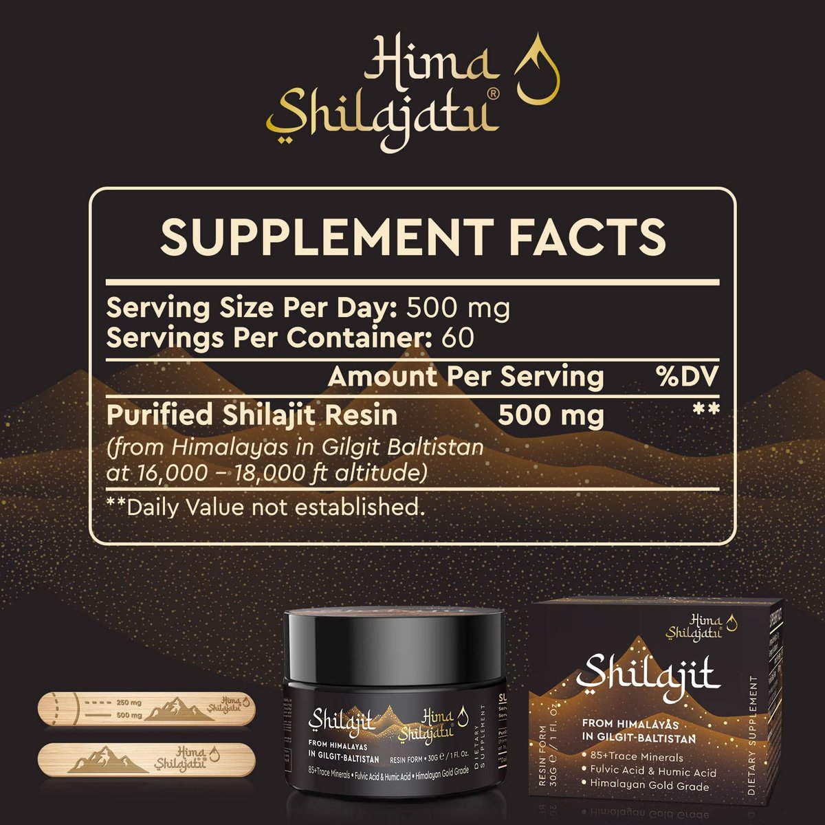 Hima Shilajatu Shilajit – Reinigstes Himalaya Bio Shilajit Harz, Goldqualität, 100% Reinheit, mit Fulvinsäure & 85+ Spurenemineralien, 30 g (2 Monate Vorrat)