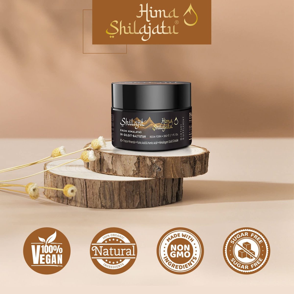 Hima Shilajatu Shilajit – Reinigstes Himalaya Bio Shilajit Harz, Goldqualität, 100% Reinheit, mit Fulvinsäure & 85+ Spurenemineralien, 30 g (2 Monate Vorrat)