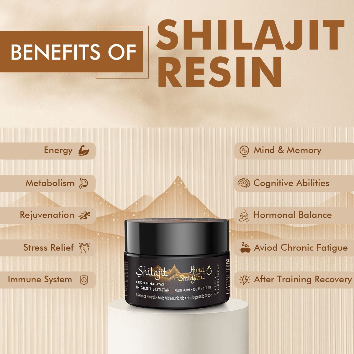 Hima Shilajatu Shilajit – Reinigstes Himalaya Bio Shilajit Harz, Goldqualität, 100% Reinheit, mit Fulvinsäure & 85+ Spurenemineralien, 30 g (2 Monate Vorrat)