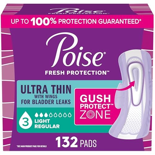 Poise Ultra Thin Inkontinenz- & Wochenbett-Einlagen mit Flügeln bei Blasenschwäche, 3 Tropfen Leichte Saugstärke, Reguläre Länge, 132 Stück (Verpackung kann variieren)