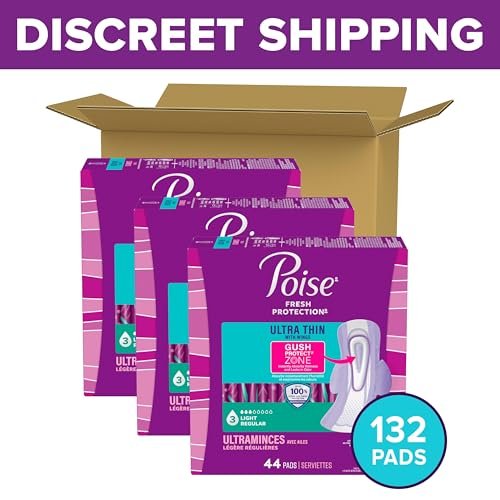 Poise Ultra Thin Inkontinenz- & Wochenbett-Einlagen mit Flügeln bei Blasenschwäche, 3 Tropfen Leichte Saugstärke, Reguläre Länge, 132 Stück (Verpackung kann variieren)