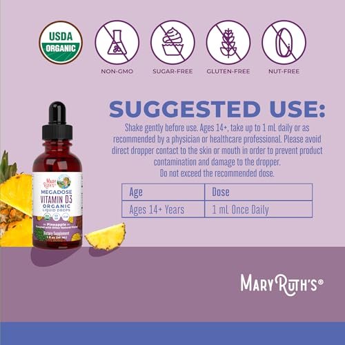 MARYRUTH'S Vitamin D3 Liquid Drops | Megadosis 4000 IE | USDA Bio Flüssiges Vitamin D Spray für Erwachsene & Kinder | Immunsystem & Knochengesundheit | Vegan | Glutenfrei | Nicht-GVO | 30 Portionen