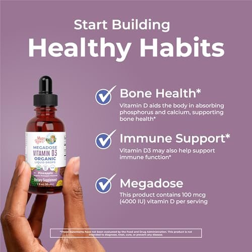 MARYRUTH'S Vitamin D3 Liquid Drops | Megadosis 4000 IE | USDA Bio Flüssiges Vitamin D Spray für Erwachsene & Kinder | Immunsystem & Knochengesundheit | Vegan | Glutenfrei | Nicht-GVO | 30 Portionen
