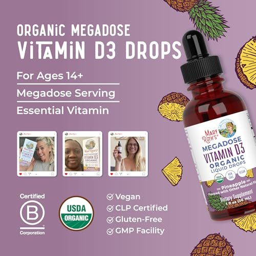 MARYRUTH'S Vitamin D3 Liquid Drops | Megadosis 4000 IE | USDA Bio Flüssiges Vitamin D Spray für Erwachsene & Kinder | Immunsystem & Knochengesundheit | Vegan | Glutenfrei | Nicht-GVO | 30 Portionen