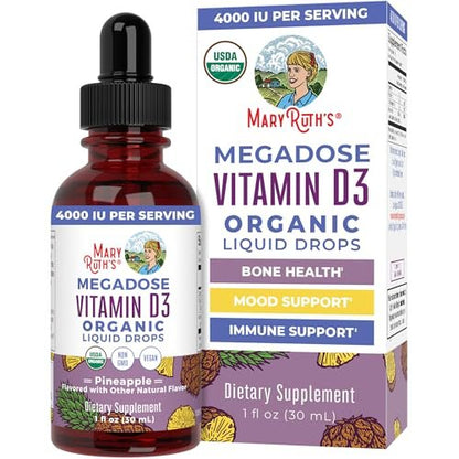 MARYRUTH'S Vitamin D3 Liquid Drops | Megadosis 4000 IE | USDA Bio Flüssiges Vitamin D Spray für Erwachsene & Kinder | Immunsystem & Knochengesundheit | Vegan | Glutenfrei | Nicht-GVO | 30 Portionen