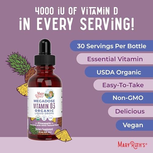 MARYRUTH'S Vitamin D3 Liquid Drops | Megadosis 4000 IE | USDA Bio Flüssiges Vitamin D Spray für Erwachsene & Kinder | Immunsystem & Knochengesundheit | Vegan | Glutenfrei | Nicht-GVO | 30 Portionen