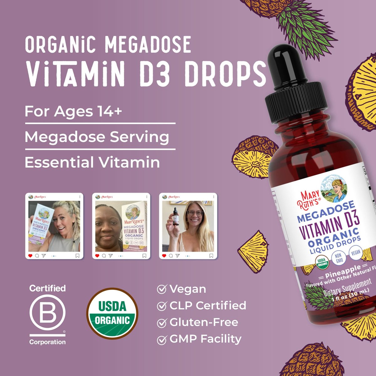 MARYRUTH'S Vitamin D3 Liquid Drops | Megadosis 4000 IE | USDA Bio Flüssiges Vitamin D Spray für Erwachsene & Kinder | Immunsystem & Knochengesundheit | Vegan | Glutenfrei | Nicht-GVO | 30 Portionen