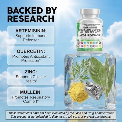 Clean Nutraceuticals Artemisinin Quercetin Zink Mullein Chinin Nahrungsergänzung mit Seemoos Bromelain Ashwagandha Wurzel Brennnesselblatt Blasentang Klettenwurzel Monolaurin Kolostrum Rutin