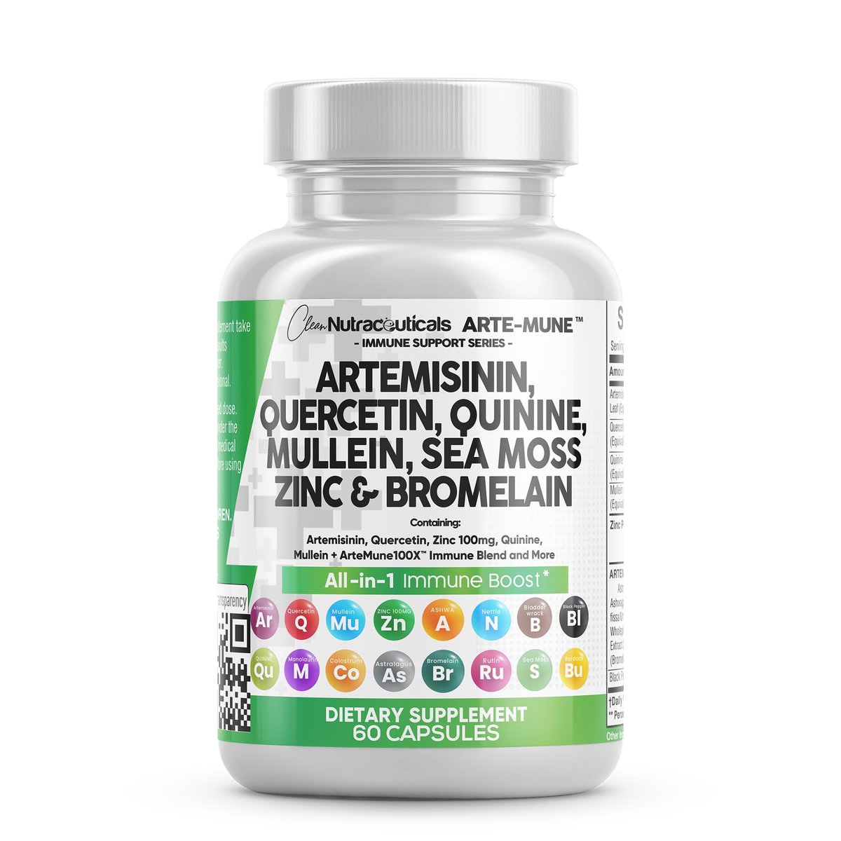 Clean Nutraceuticals Artemisinin Quercetin Zink Mullein Chinin Nahrungsergänzung mit Seemoos Bromelain Ashwagandha Wurzel Brennnesselblatt Blasentang Klettenwurzel Monolaurin Kolostrum Rutin
