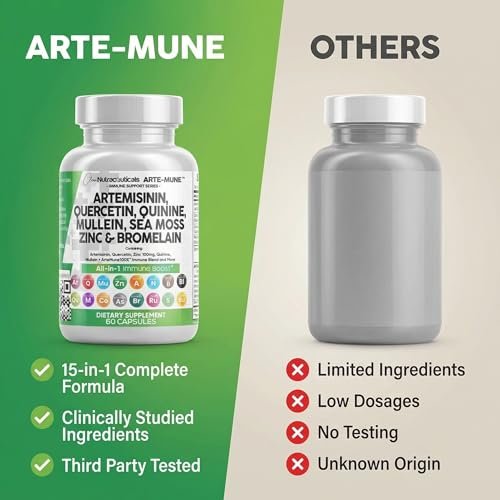 Clean Nutraceuticals Artemisinin Quercetin Zink Mullein Chinin Nahrungsergänzung mit Seemoos Bromelain Ashwagandha Wurzel Brennnesselblatt Blasentang Klettenwurzel Monolaurin Kolostrum Rutin