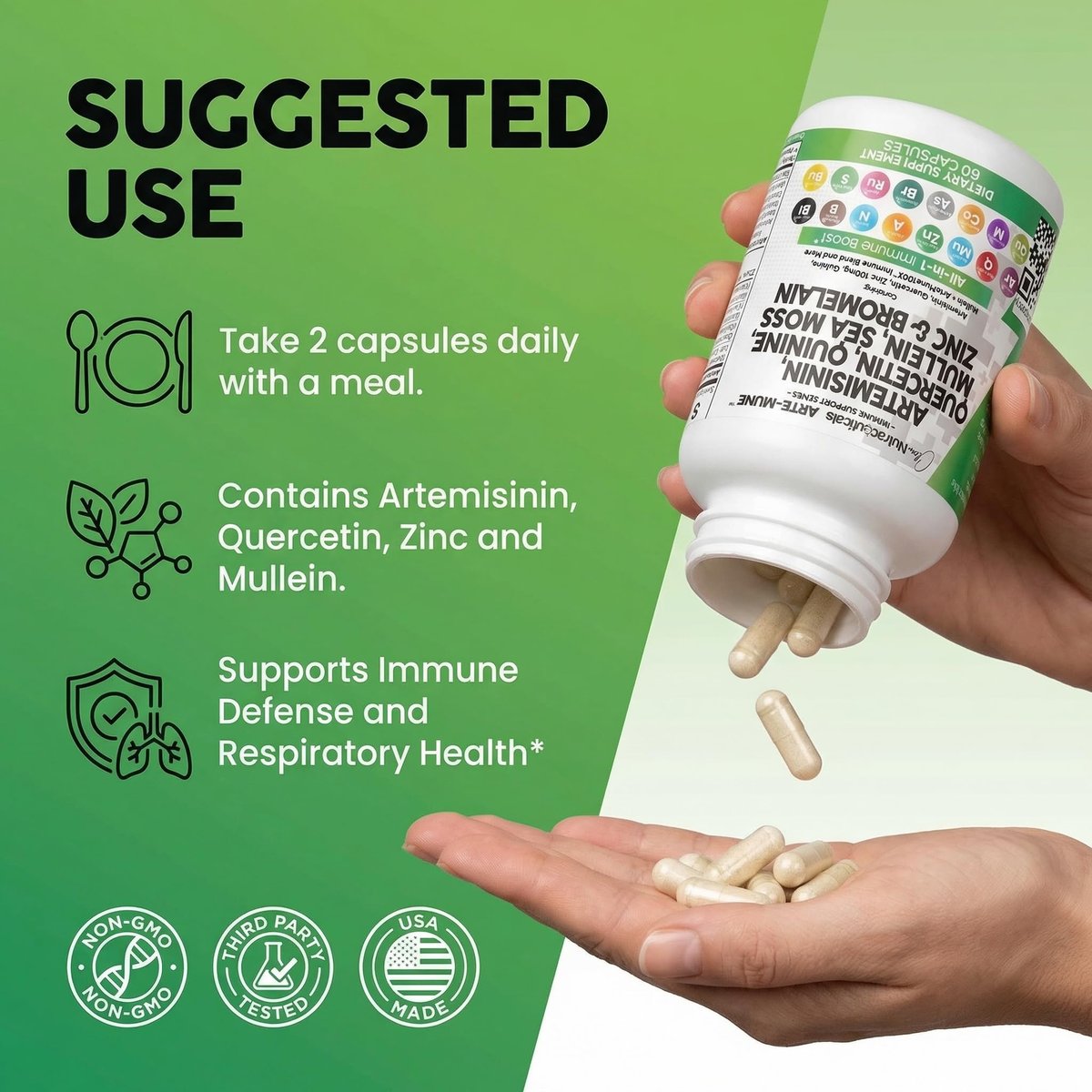 Clean Nutraceuticals Artemisinin Quercetin Zink Mullein Chinin Nahrungsergänzung mit Seemoos Bromelain Ashwagandha Wurzel Brennnesselblatt Blasentang Klettenwurzel Monolaurin Kolostrum Rutin