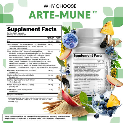 Clean Nutraceuticals Artemisinin Quercetin Zink Mullein Chinin Nahrungsergänzung mit Seemoos Bromelain Ashwagandha Wurzel Brennnesselblatt Blasentang Klettenwurzel Monolaurin Kolostrum Rutin