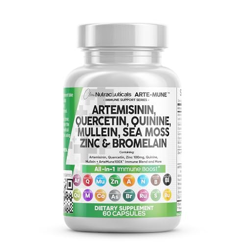 Clean Nutraceuticals Artemisinin Quercetin Zink Mullein Chinin Nahrungsergänzung mit Seemoos Bromelain Ashwagandha Wurzel Brennnesselblatt Blasentang Klettenwurzel Monolaurin Kolostrum Rutin