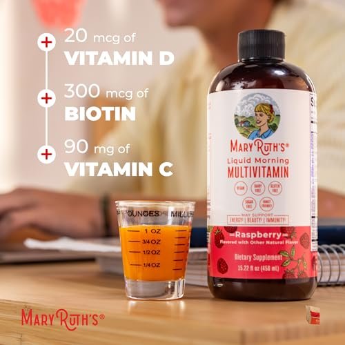 MARYRUTH'S Flüssiges Multivitamin für Frauen, Männer & Kinder | Vitamin A C D E B6 B12 Biotin Zink | Immunsystem | Energiestoffwechsel | 15+ Nährstoffe | Vegan | Ohne Gentechnik | Glutenfrei | Zuckerfrei | 15 Portionen