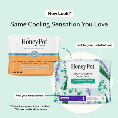 The Honey Pot Company - Kräuter-Slipeinlagen für Frauen - Schwerer Fluss über Nacht mit Flügeln - Angereichert mit ätherischen Ölen für kühlenden Effekt & Bio-Baumwollbezug - Damenhygiene - 16 Stück