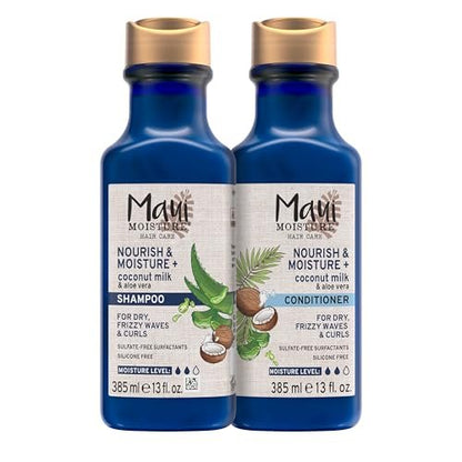 Maui Moisture Nourish & Moisture + Kokosmilch Shampoo und Conditioner für lockiges Haar, Feuchtigkeitsspendend, Entwirrend, Vegan, Silikonfrei, Parabenfrei, 2 x 355 ml