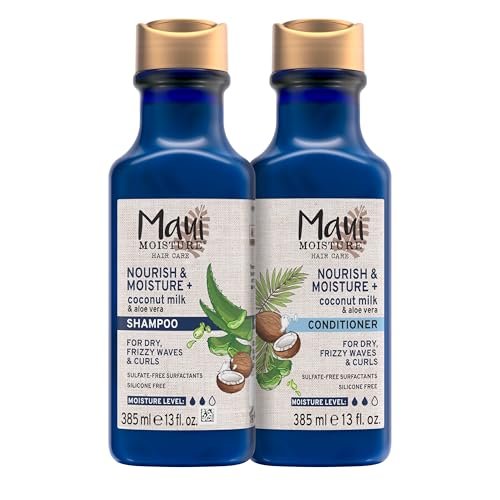 Maui Moisture Nourish & Moisture + Kokosmilch Shampoo und Conditioner für lockiges Haar, Feuchtigkeitsspendend, Entwirrend, Vegan, Silikonfrei, Parabenfrei, 2 x 355 ml