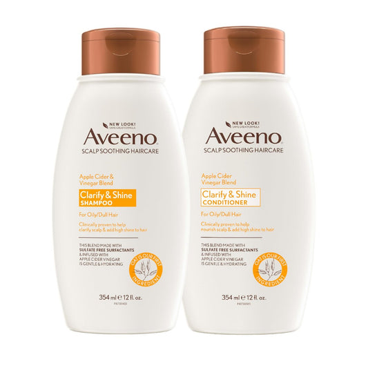 Aveeno Apfelessig Shampoo & Conditioner Set – Tägliche Klärung und beruhigende Pflege für fettiges und stumpfes Haar, 2 x 355 ml