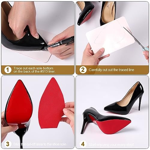 Ashoesert Rote Sohlenschutz für High Heels, Antirutsch-Schutzfolie für Schuhsohlen, kompatibel mit Christian Louboutin Schuhen – 2 Paar (15,2 cm × 10,2 cm, Rot)