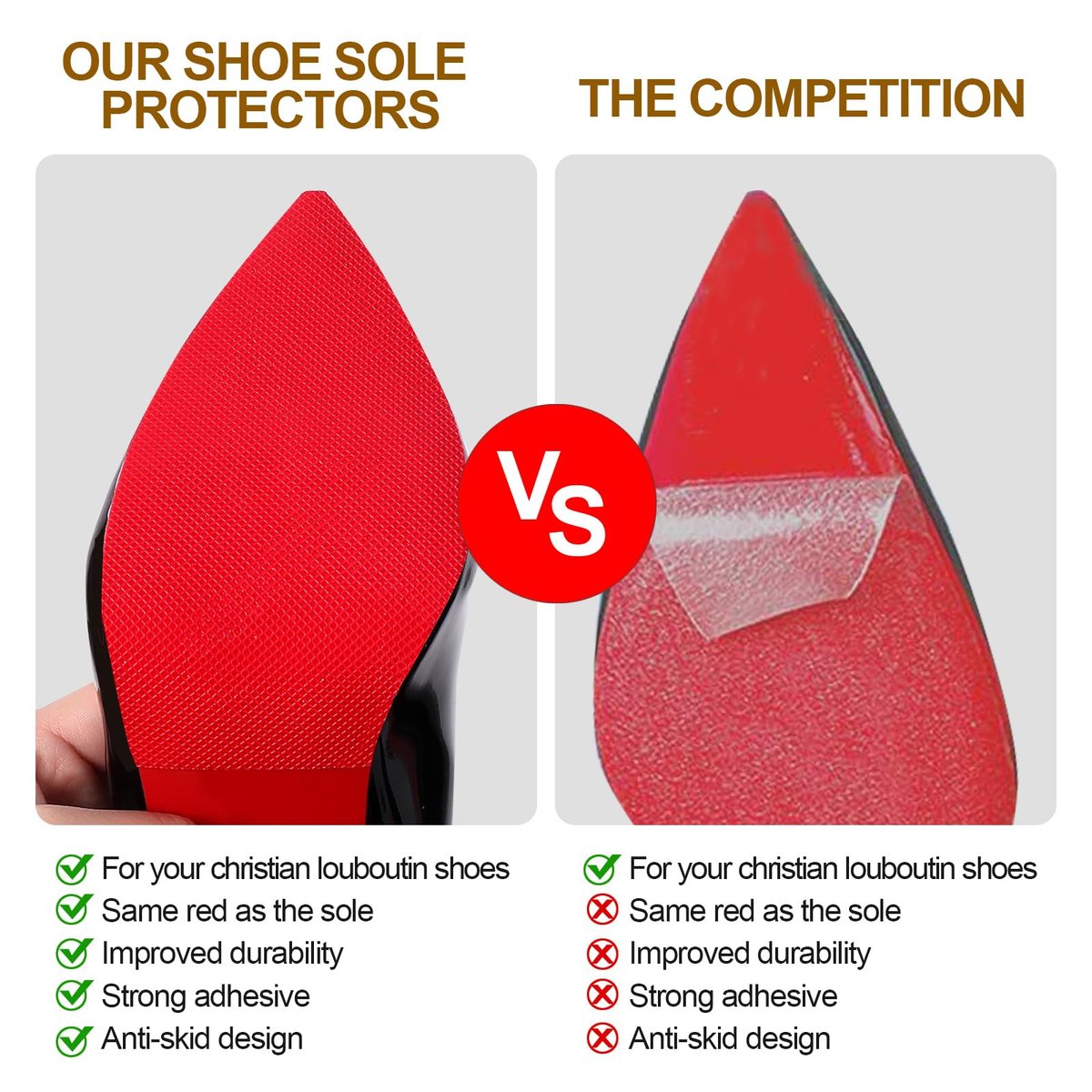 Ashoesert Rote Sohlenschutz für High Heels, Antirutsch-Schutzfolie für Schuhsohlen, kompatibel mit Christian Louboutin Schuhen – 2 Paar (15,2 cm × 10,2 cm, Rot)