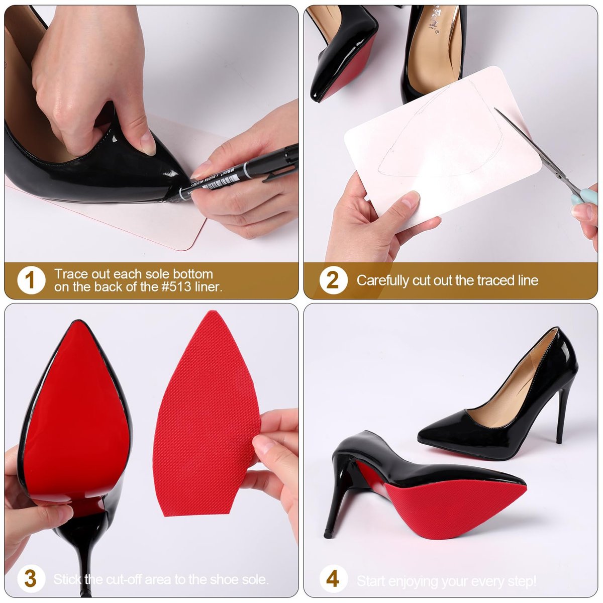 Ashoesert Rote Sohlenschutz für High Heels, Antirutsch-Schutzfolie für Schuhsohlen, kompatibel mit Christian Louboutin Schuhen – 2 Paar (15,2 cm × 10,2 cm, Rot)