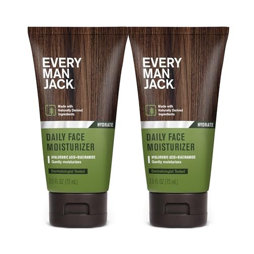 Every Man Jack Tägliche Gesichtslotion für Männer – Tiefenfeuchtigkeit und Erfrischung für trockene, müde Haut mit Hyaluronsäure, Aloe Vera und Niacinamid – 2er-Pack (2 x 2,5 oz)