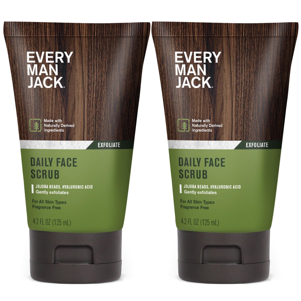 Every Man Jack Sanftes Gesichtspeeling für Männer – Peeling abgestorbener Haut, Feuchtigkeitspflege und belebende Wirkung mit Jojoba-Perlen, Hyaluronsäure und Koffein – 4,2 oz (2er-Pack)