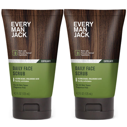 Every Man Jack Sanftes Gesichtspeeling für Männer – Peeling abgestorbener Haut, Feuchtigkeitspflege und belebende Wirkung mit Jojoba-Perlen, Hyaluronsäure und Koffein – 4,2 oz (2er-Pack)
