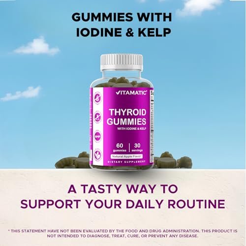 Vitamatic Vegan Thyroid Support Gummies mit Jod & Kelp – 60 Stück – Steigern Sie Ihre Energie und verbessern Sie Ihren Stoffwechsel – Pflanzlich