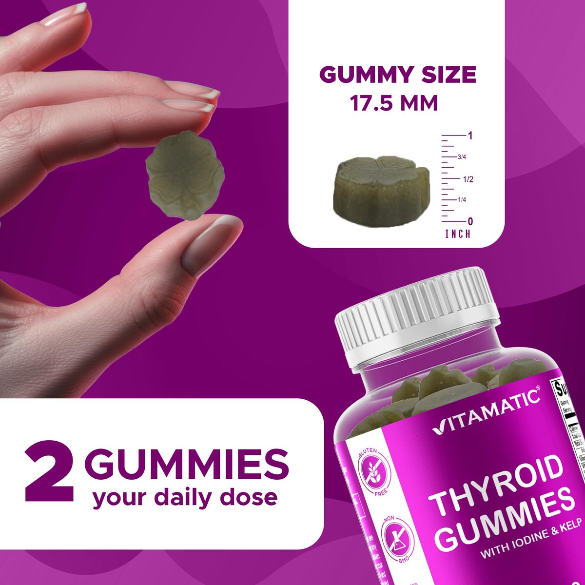 Vitamatic Vegan Thyroid Support Gummies mit Jod & Kelp – 60 Stück – Steigern Sie Ihre Energie und verbessern Sie Ihren Stoffwechsel – Pflanzlich