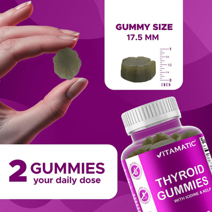 Vitamatic Vegan Thyroid Support Gummies mit Jod & Kelp – 60 Stück – Steigern Sie Ihre Energie und verbessern Sie Ihren Stoffwechsel – Pflanzlich