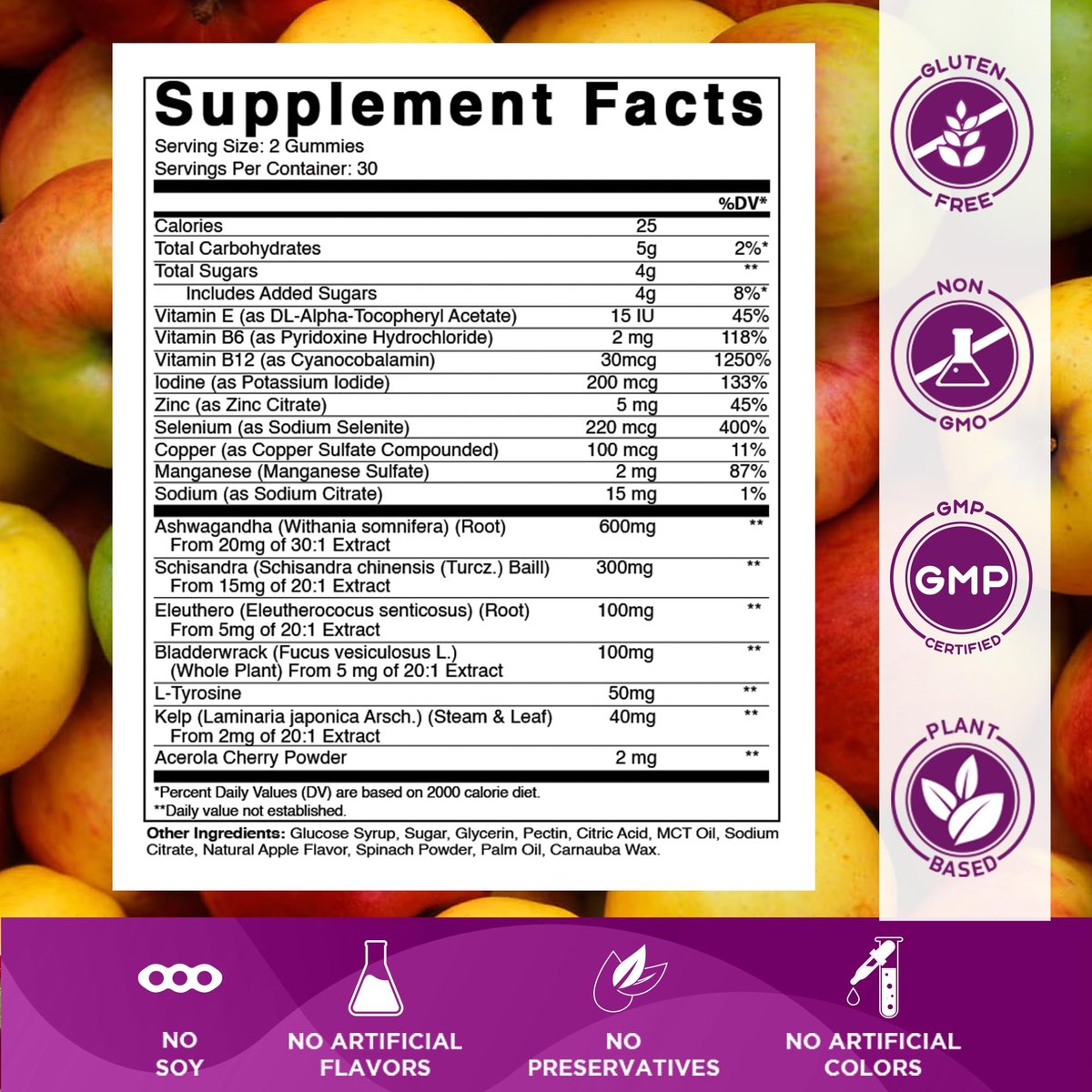 Vitamatic Vegan Thyroid Support Gummies mit Jod & Kelp – 60 Stück – Steigern Sie Ihre Energie und verbessern Sie Ihren Stoffwechsel – Pflanzlich
