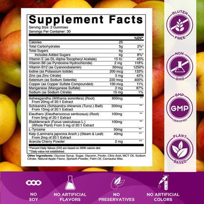 Vitamatic Vegan Thyroid Support Gummies mit Jod & Kelp – 60 Stück – Steigern Sie Ihre Energie und verbessern Sie Ihren Stoffwechsel – Pflanzlich