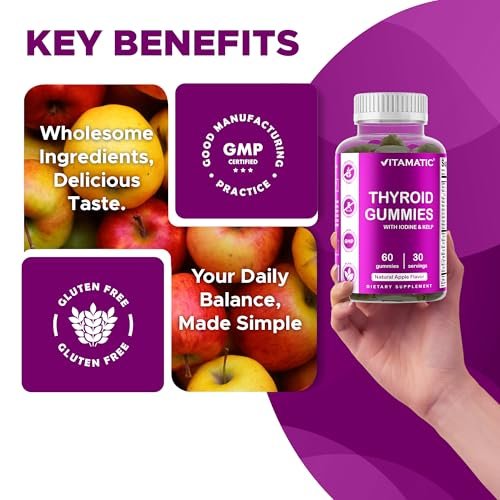 Vitamatic Vegan Thyroid Support Gummies mit Jod & Kelp – 60 Stück – Steigern Sie Ihre Energie und verbessern Sie Ihren Stoffwechsel – Pflanzlich