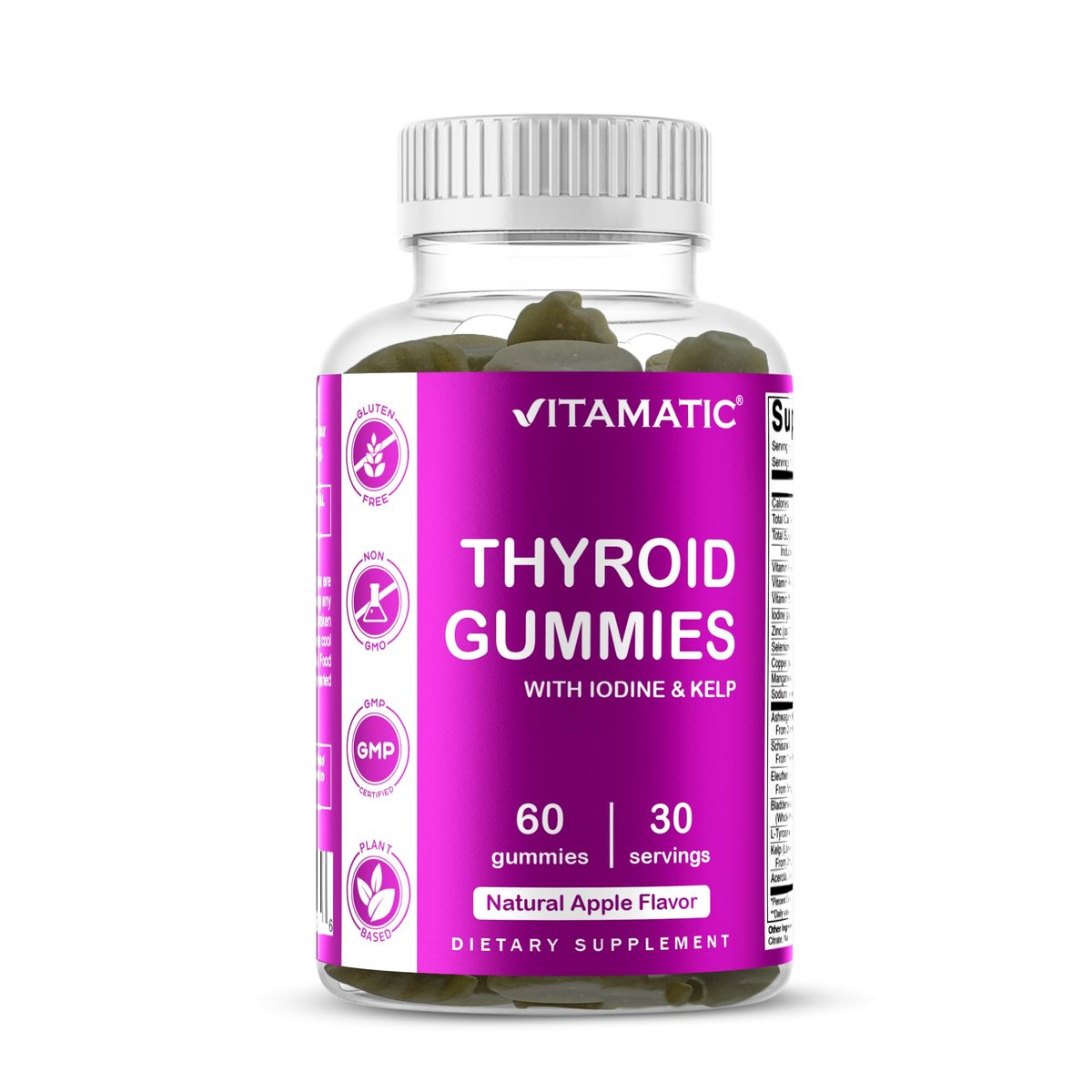 Vitamatic Vegan Thyroid Support Gummies mit Jod & Kelp – 60 Stück – Steigern Sie Ihre Energie und verbessern Sie Ihren Stoffwechsel – Pflanzlich