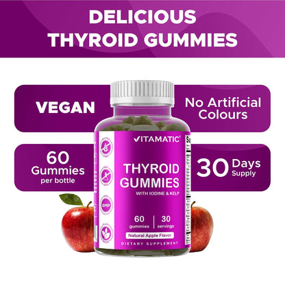 Vitamatic Vegan Thyroid Support Gummies mit Jod & Kelp – 60 Stück – Steigern Sie Ihre Energie und verbessern Sie Ihren Stoffwechsel – Pflanzlich